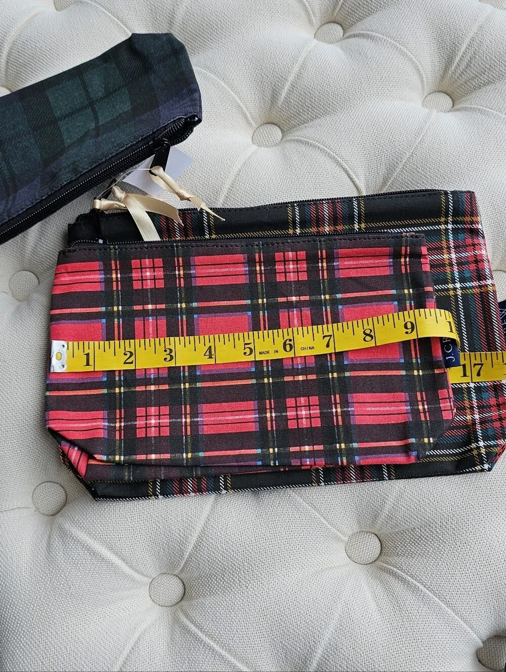 New! J.Crew Three-set Red Black Tartan Plaid Blackwatch Pouch Purse Bag NWT